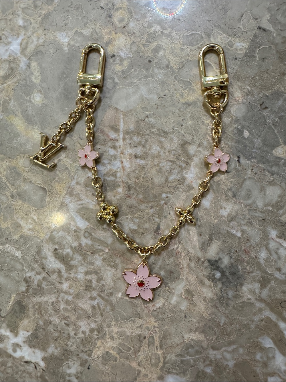 Pink Enamel Flower Chain Bag Charm
